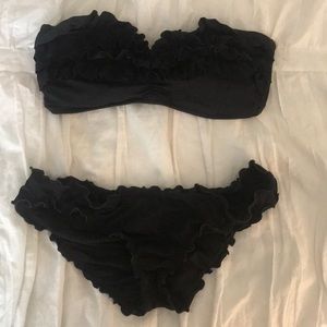 Aerie black ruffle top and VS swim ruffle bottoms